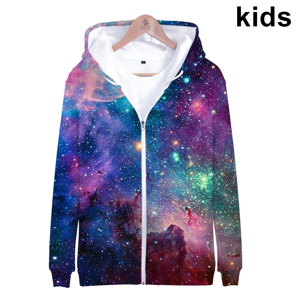 Street Fashion Zip Up Hoodie - Children Star Space Galaxy Hoodies Hooded