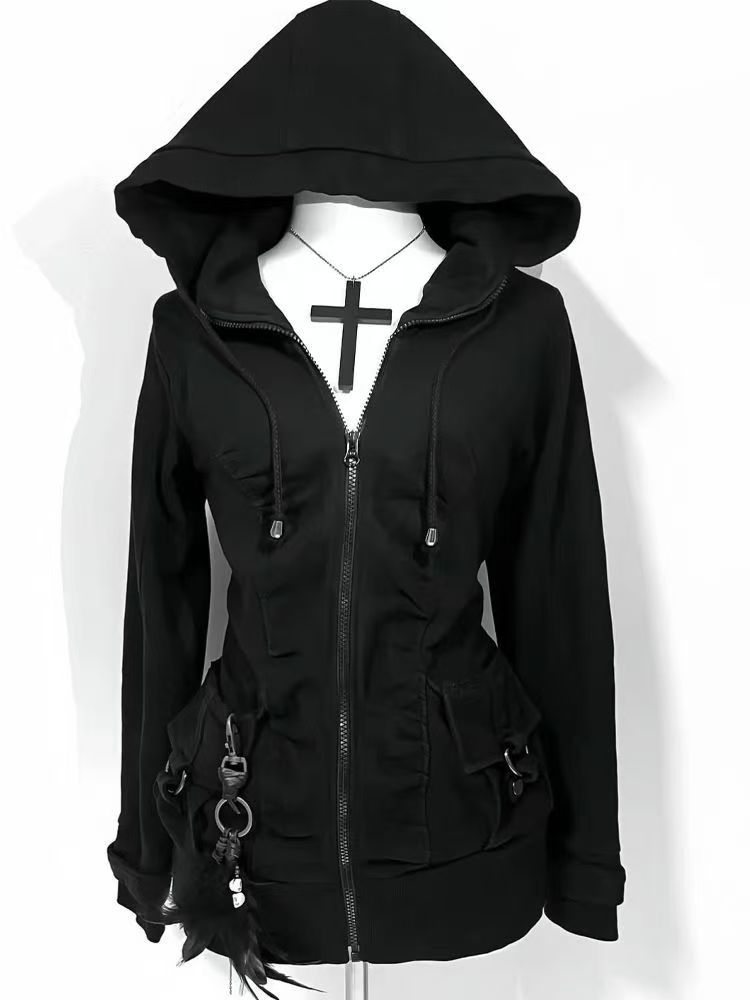 Street Fashion Zip Up Hoodie - Black Fashion New Trend Women Casual
