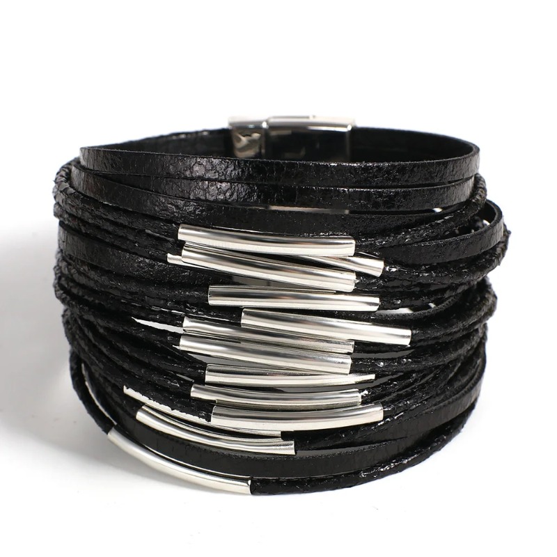 Street Fashion Youtube - Multilayer Wrap Leather Bracelet Unisex Metal