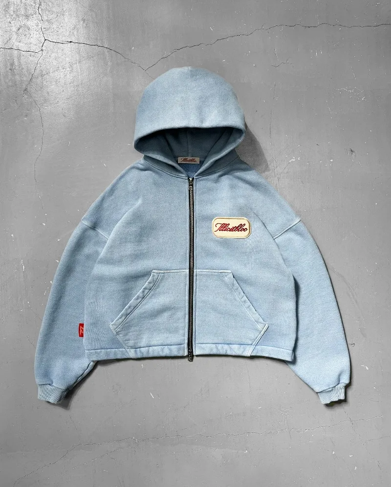 Street Fashion Zip Up Hoodie - Y2K Fashion New Letter Embroidery Patch