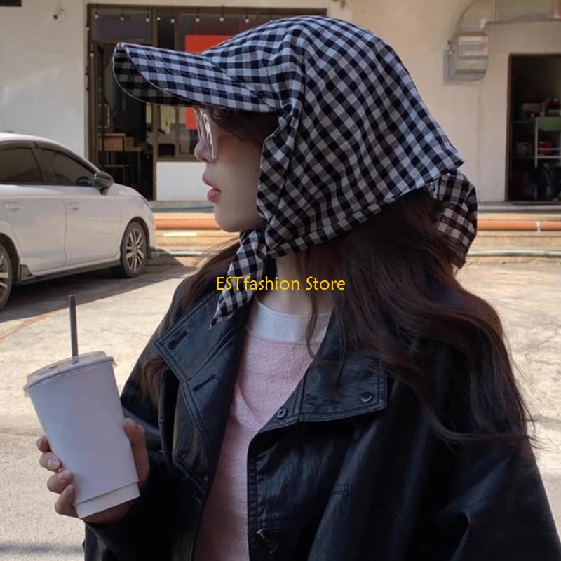 Street Fashion Reference - Y5GC Korean Styles Plaids Headscarf Sun
