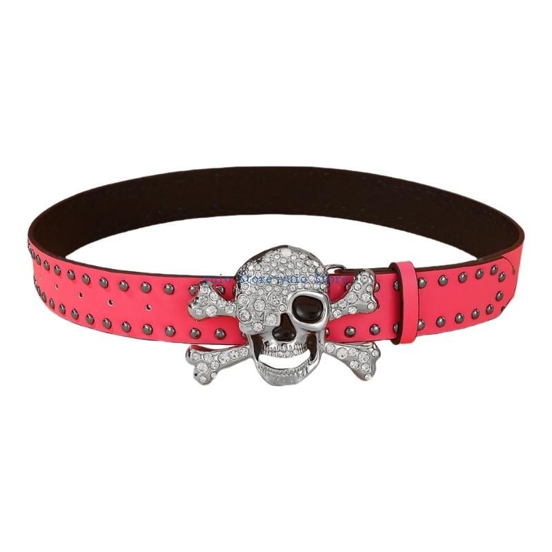 Street Fashion Reference - X7XB Rivet Studded Skull Buckle Belt
