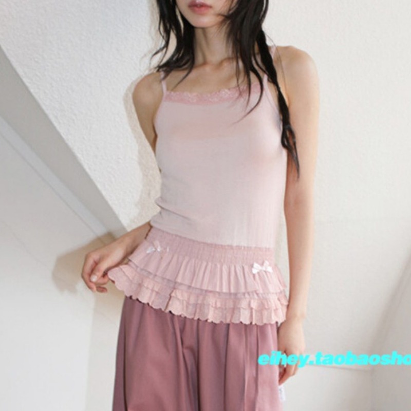 Street Fashion In Japanese - Japanese Lace Splicing Solid Color Sweet