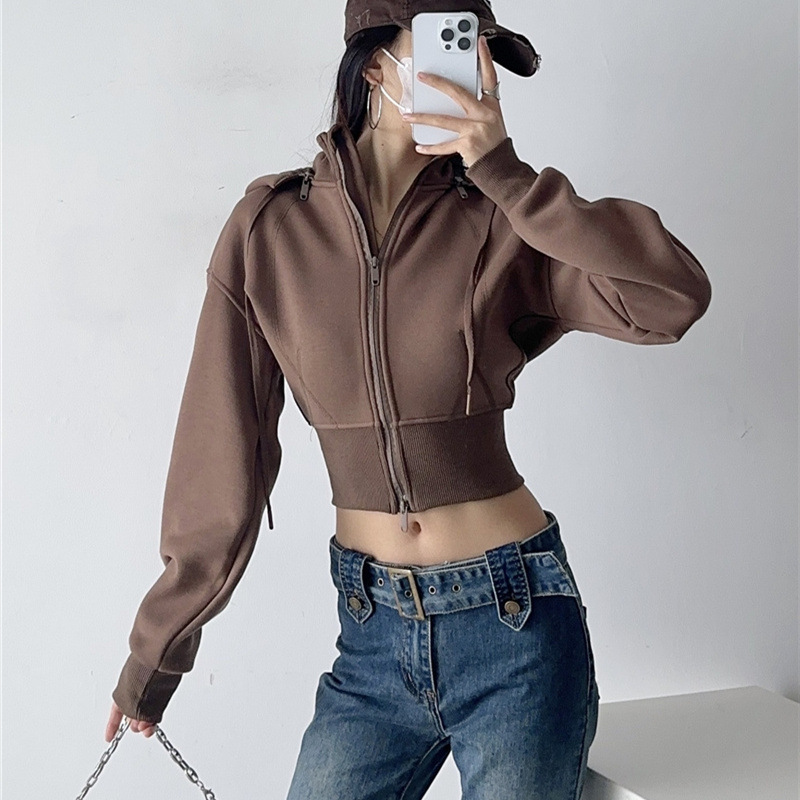 Women Crop Hoodie Sweatshirts  - Street Fashion Zip Up Hoodie 评论和价格