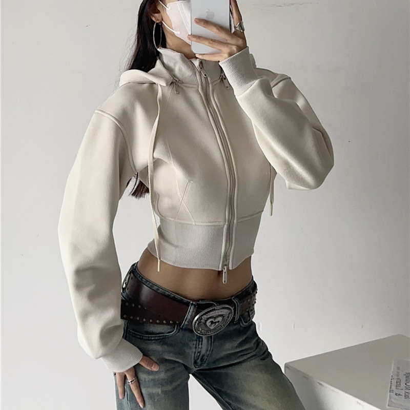 Women Crop Hoodie Sweatshirts  - Street Fashion Zip Up Hoodie 评论和价格