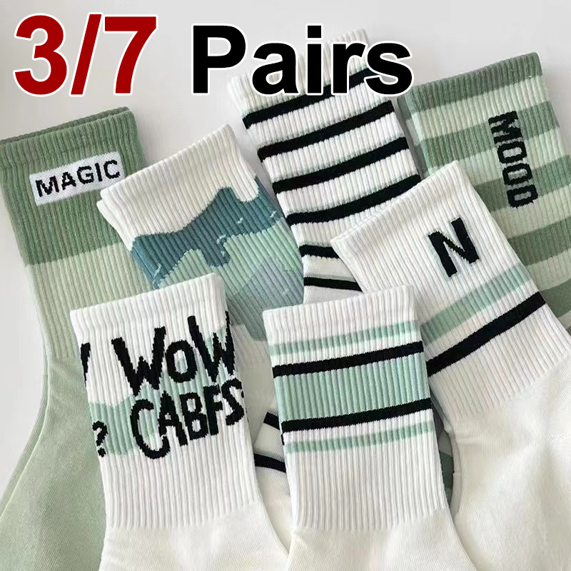 3/7 Pairs Women Striped Printe - Street Fashion Youtube 评论和价格