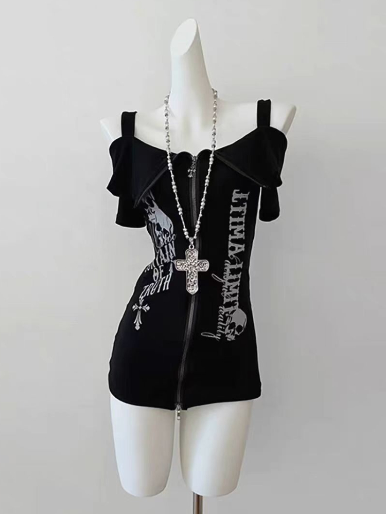 Gothic Black Y2K Subculture Sk - Street Fashion Zip Up Hoodie 评论和价格