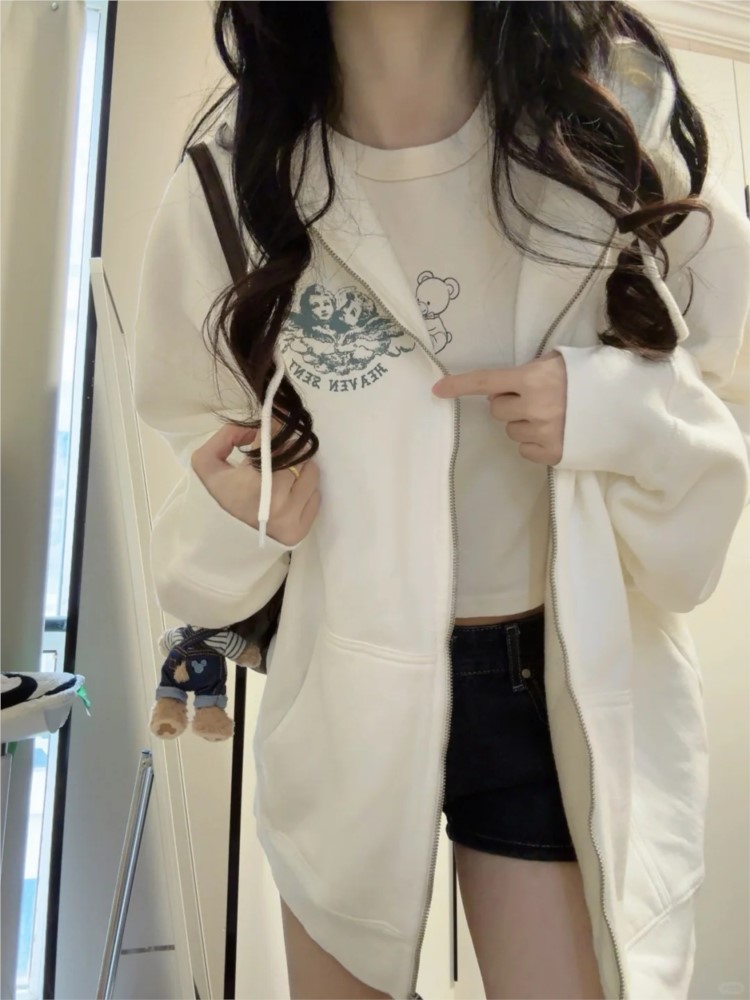 White Vintage Zip-up Hoodies W - Street Fashion Zip Up Hoodie 评论和价格