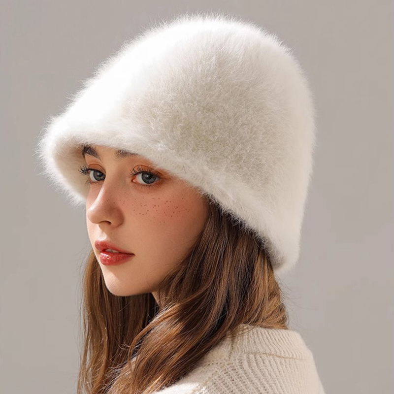 Winter Rabbit Hair Bucket Hat  - Street Fashion Russia 评论和价格