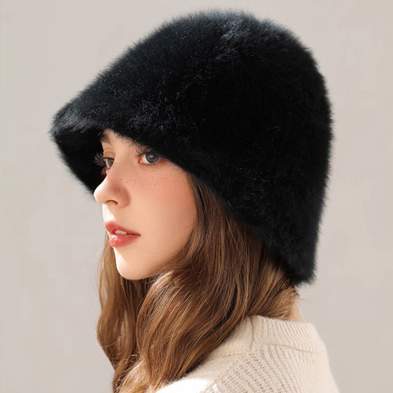 Winter Rabbit Hair Bucket Hat  - Street Fashion Russia 评论和价格