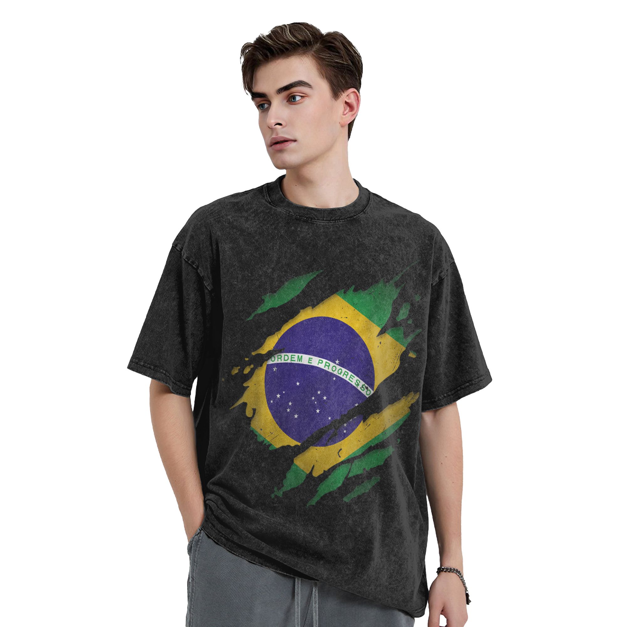 Brazil Brazilian Flag Washed T - Street Fashion Brazil 评论和价格