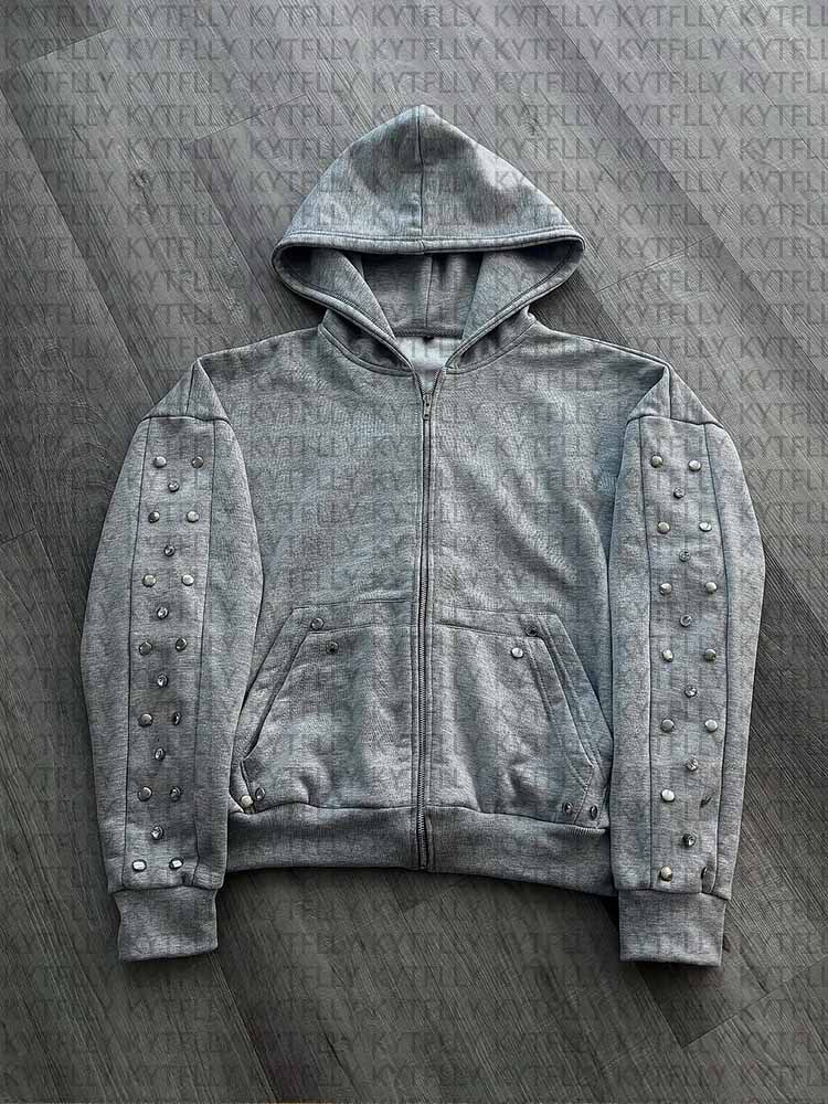 2025 Fall/Winter Fashion Gray  - Street Fashion Zip Up Hoodie 评论和价格