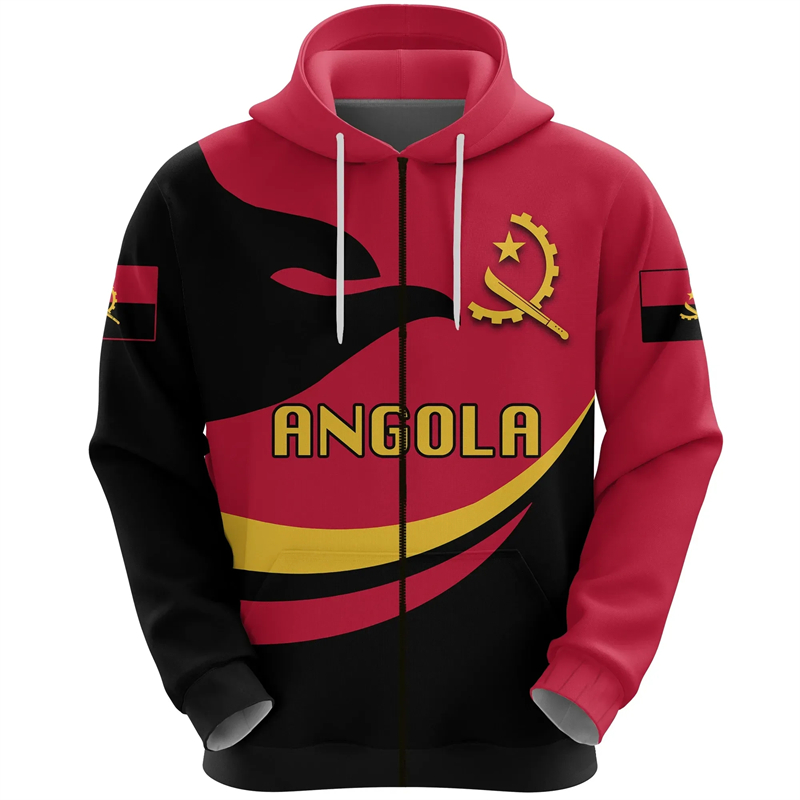 Angola Map Africa Country Grap - Street Fashion Zip Up Hoodie 评论和价格